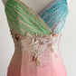 girlhomeshops-Pink-Green Gradient Chiffon Halter-Neck Embroidered Rhinestone-Embellished Floor-Length Retro-Style Gown gh6373