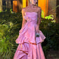 Pink Tube Top Fashion Elegant Layered Long Satin Ball Gown Evening Dress Party Dress gh3110