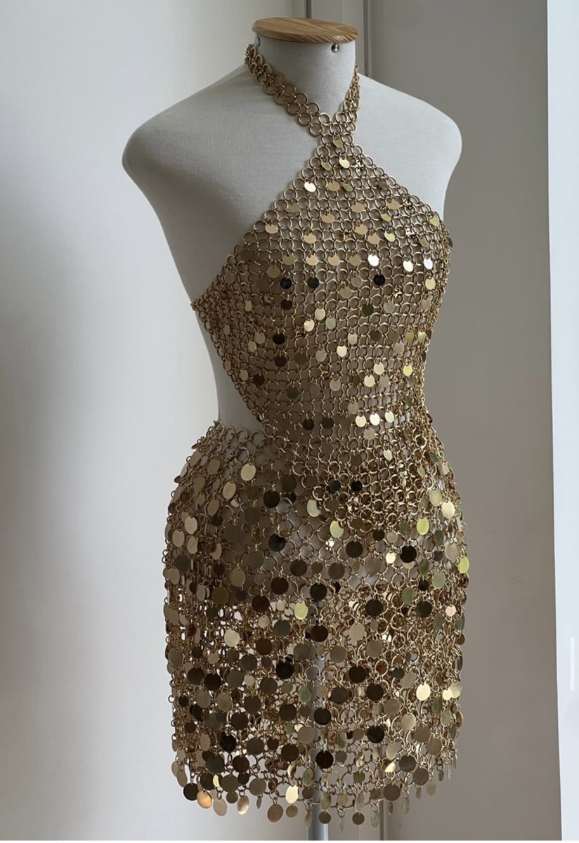 Gold Gorgeous Shiny Sequin Short Strap Party Dress gh4966