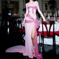 Pink Gorgeous Shiny Elegant Long Mermaid Slim Fashion Bow Slit Sexy Ball Gown Evening Dress Party Dress gh3248