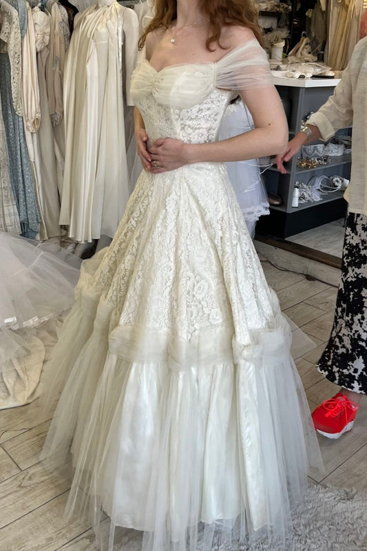 girlhomeshops - Robe de mariée longue fée blanche en tulle et dentelle gh5836