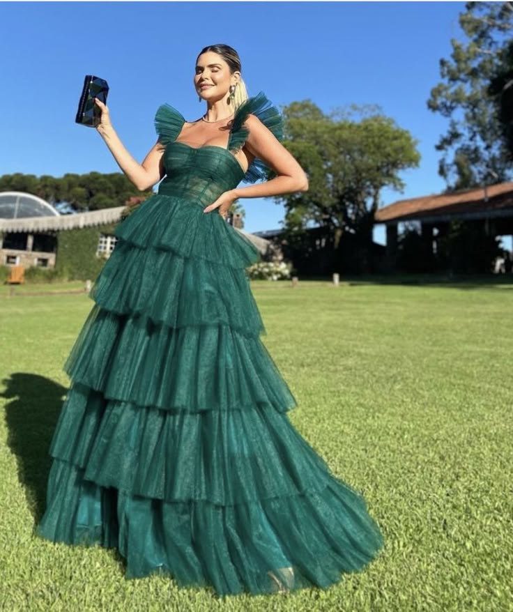 Ruffle Tulle Dress Pink Hunter Green/Emerald Green A-Line Strap Tulle Tiered Long Prom Dress P Girlhomeshops Ruffle Tulle Dress Pink Hunter Green/Emerald Green A-Line Strap Tulle Tiered Long Prom Dress P Girlhomeshops