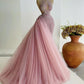 Pink Shiny Gorgeous Fantasy Long Beaded Tulle Ball Gown Evening Dress gh3129
