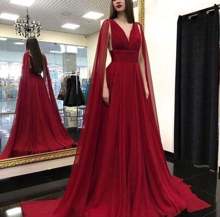 Girlhomeshops-Rotes, modisches, bodenlanges Ballkleid aus Tüll mit V-Ausschnitt, Abendkleid gh5425