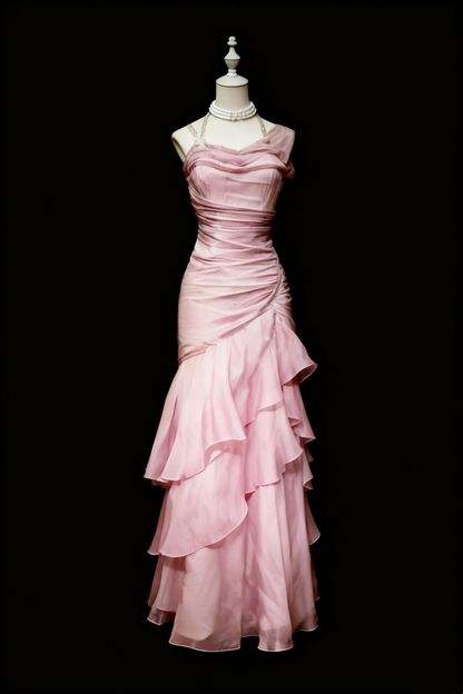 Robe de soirée longue élégante en dentelle à volants, style vintage, vert/champagne, gh3444