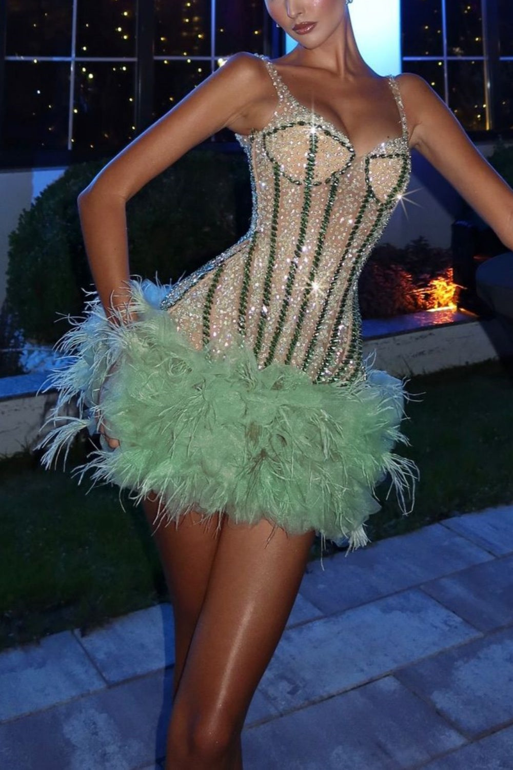 ✨Girlhomeshops-Green shiny gorgeous fashion short tulle homecoming dress birthday party dress gh4994