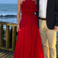 Red unique design three-dimensional rose long elegant ball gown evening dress wedding guest dress gh3119