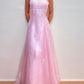 Pink Fashion Elegant Exquisite Beaded Spaghetti Straps Long Tulle Satin Prom Dress Evening Dress Party Dress Graduation Dress gh3487