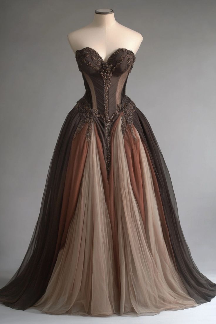 Robe de soirée élégante en tulle marron vintage avec appliques en dentelle et col en cœur, coupe trapèze, robe de mariée gh3399