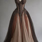 Robe de soirée élégante en tulle marron vintage avec appliques en dentelle et col en cœur, coupe trapèze, robe de mariée gh3399