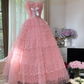 Robe de soirée princesse en tulle rose, élégante et exquise, avec nœud en dentelle, robe de bal, robe d'anniversaire, robe de cérémonie pour adulte, gh4033