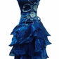 girlhomeshops--Blue/Black Delicate Floral Beaded Short Ruffled Tulle Homecoming Dress gh5635