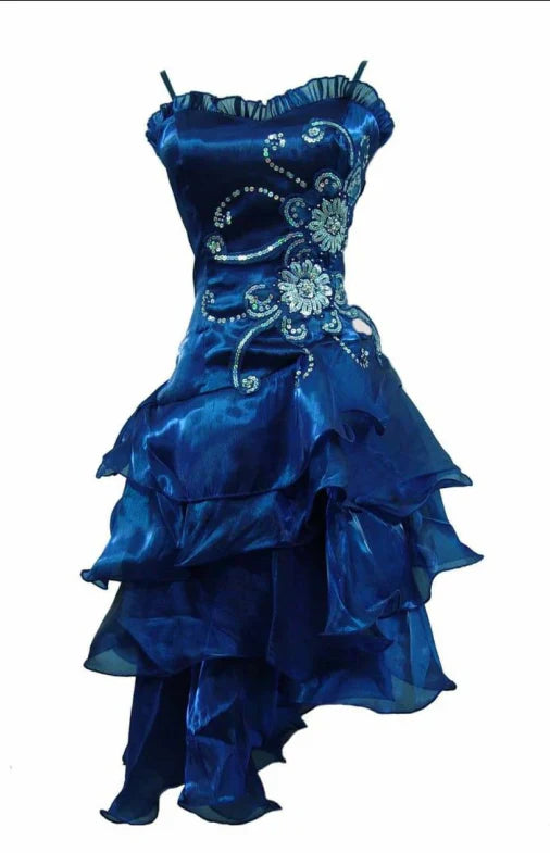 girlhomeshops--Blue/Black Delicate Floral Beaded Short Ruffled Tulle Homecoming Dress gh5635