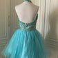 Blue Beaded Short Chiffon Homecoming Dress Prom Dress Birthday Party Dress gh4847