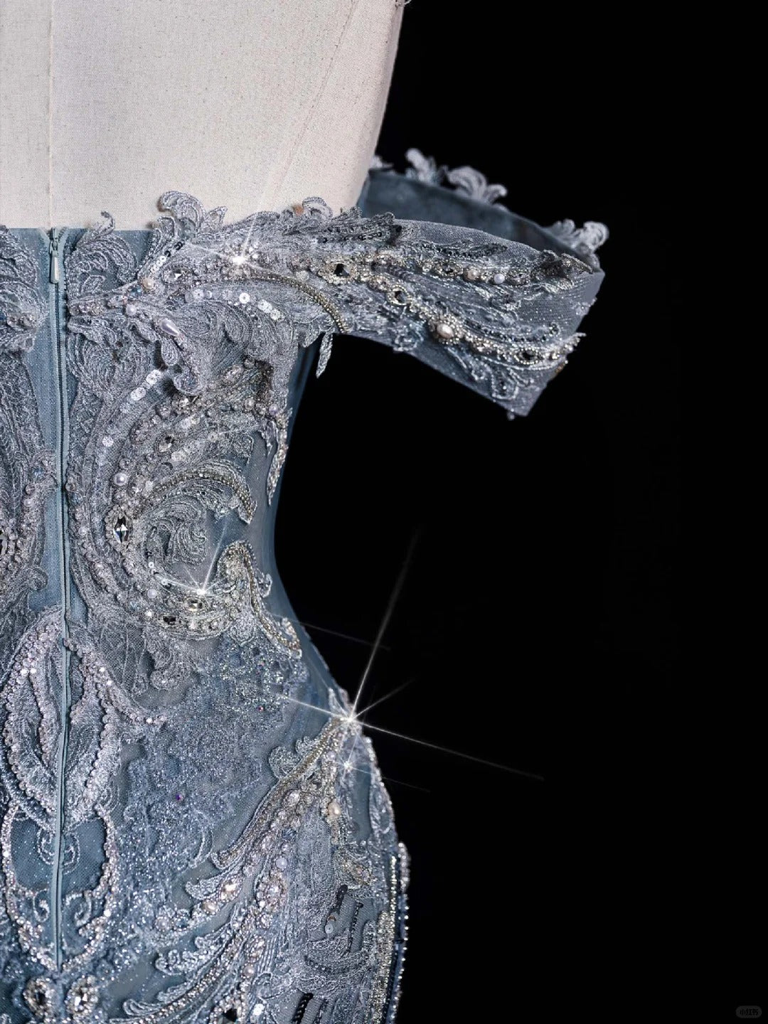 ✨💎Silver Blue Luxurious Heavy Industry Sparkling Gorgeous Elegant Exquisite Beading Stunning Long Mermaid Dress Sequin Floor Length Trailing Prom Dress Evening Dress Wedding Dress gh4114