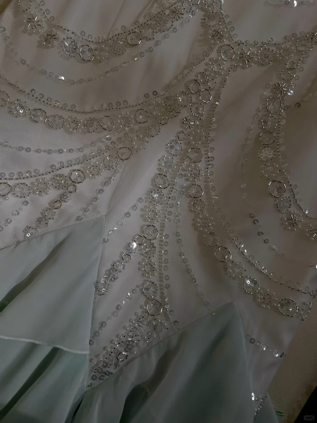 Robe de soirée longue en mousseline de soie vert menthe, ornée de perles, pour anniversaire, gh4407