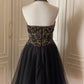 Black Gold Beaded Short Tulle Homecoming Dress Prom Dress Birthday Party Dress gh4848