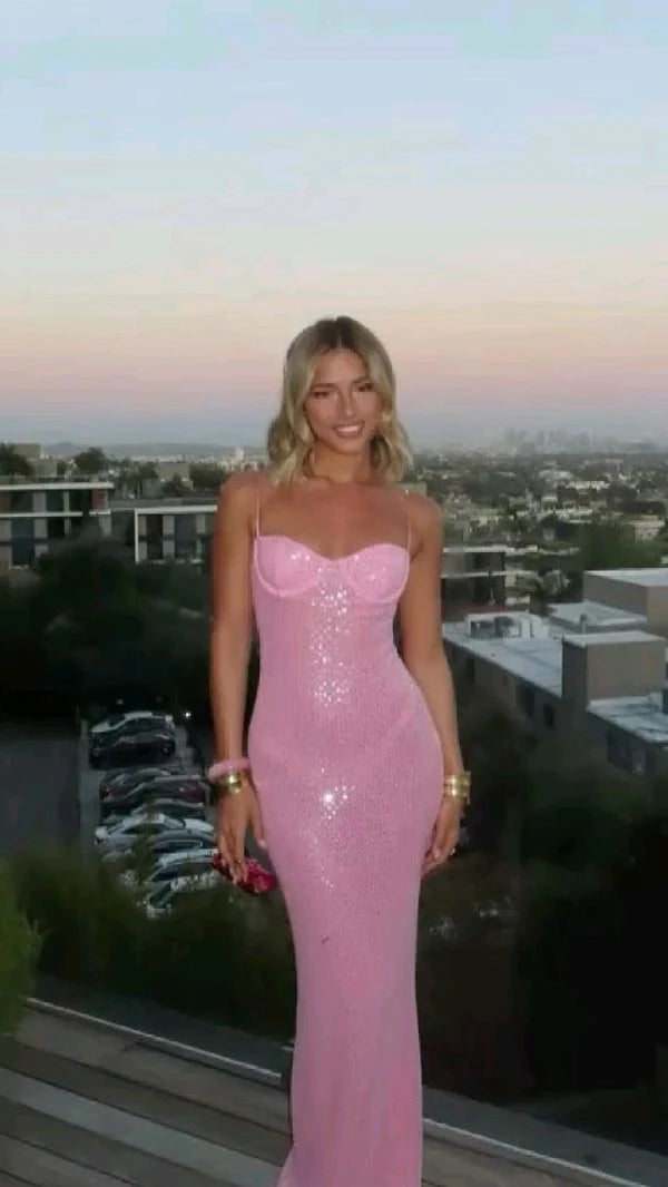 Pink Shiny Fashion Elegant Long Mermaid Slim Sequin Ball Gown Evening Dress Party DressProm Dress gh3661