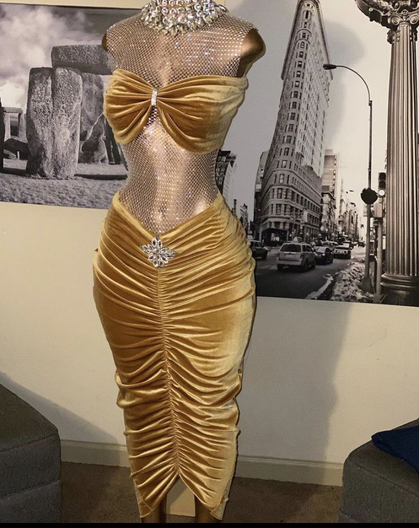 Gold Velvet Shiny Sexy Long Sequin Cocktail Party Dress gh4937