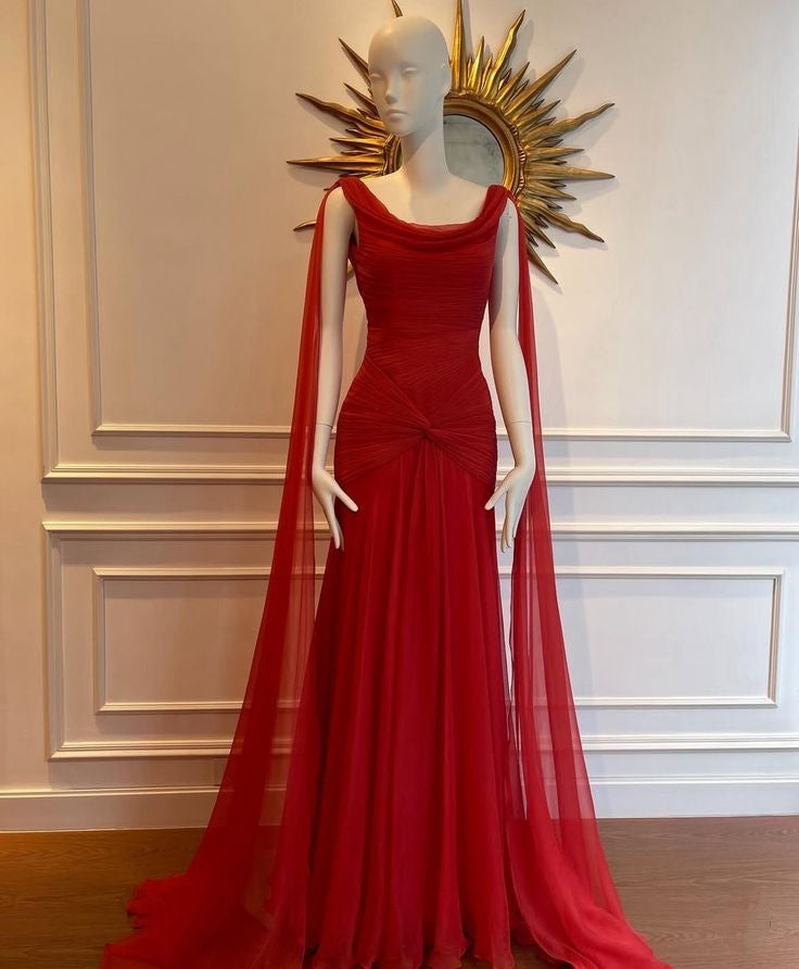 Red long chiffon formal Prom dress evening dress party dress gh4902