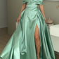 girlhomeshops-Grünes elegantes langes Satin-Ballkleid gh5957