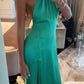 Green simple elegant fashion suspenders long satin slit sexy ball gown evening dress gh3366