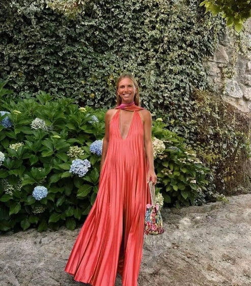 Red Orange V-neck Elegant Long Satin Evening Dress Party Dress Wedding Guest Dress gh3767