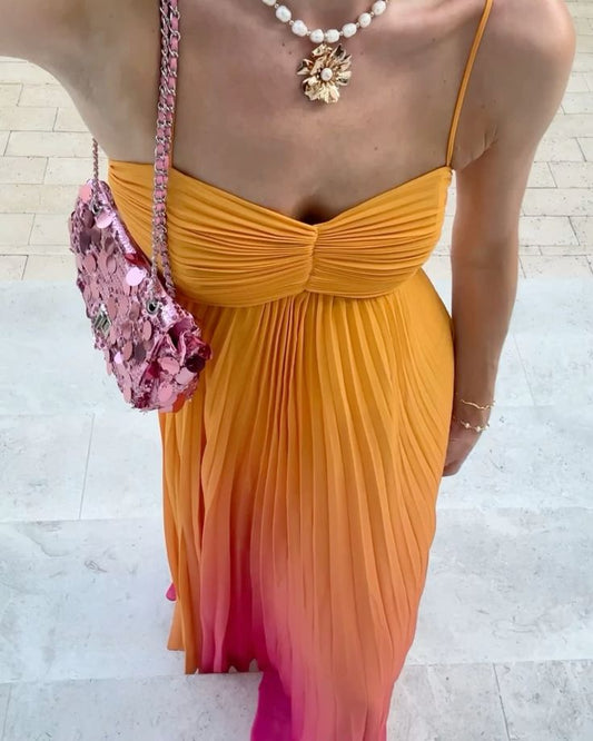 Orange and yellow fashion gradient long chiffon ball gown evening dress travel holiday beach party dress gh4825