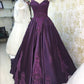 Purple Gorgeous Exquisite Floral Applique Lace Long Satin Ball Gown Evening Dress gh3218