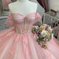 Pink Glitter Off-shoulder Crystal Applique Lace Tulle Sweet Long Ball Gown Evening Gown Adult Ceremony Dress graduation dress gh3133