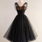 girlhomeshops--hoco dresses Black Short Satin Tulle Homecoming Dress gh5571