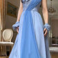 girlhomeshops-(Includes Scarf)Soft Blue Elegant Classic Dress Gradient Dress gh6327