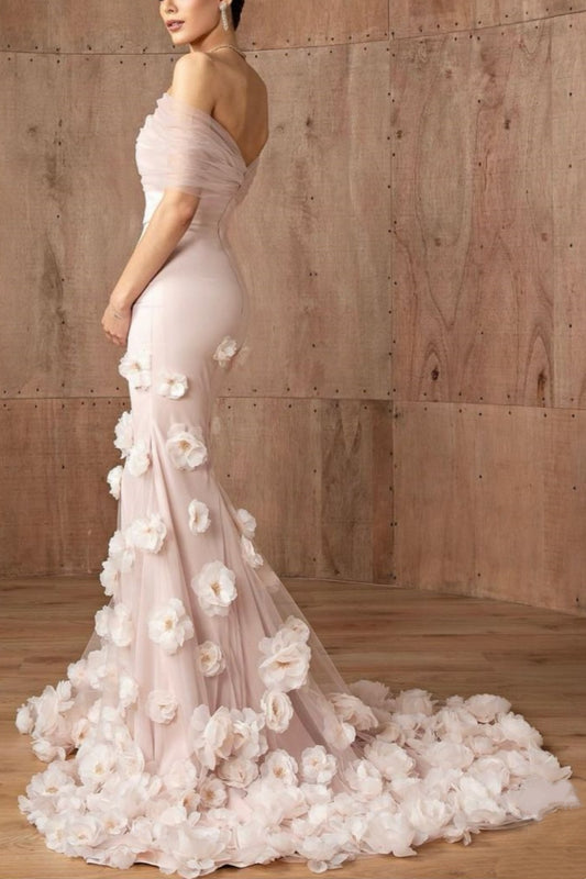 Girlhomeshops - Robe de mariée sirène moulante longue en tulle, élégante et rose, motif floral, gh5952