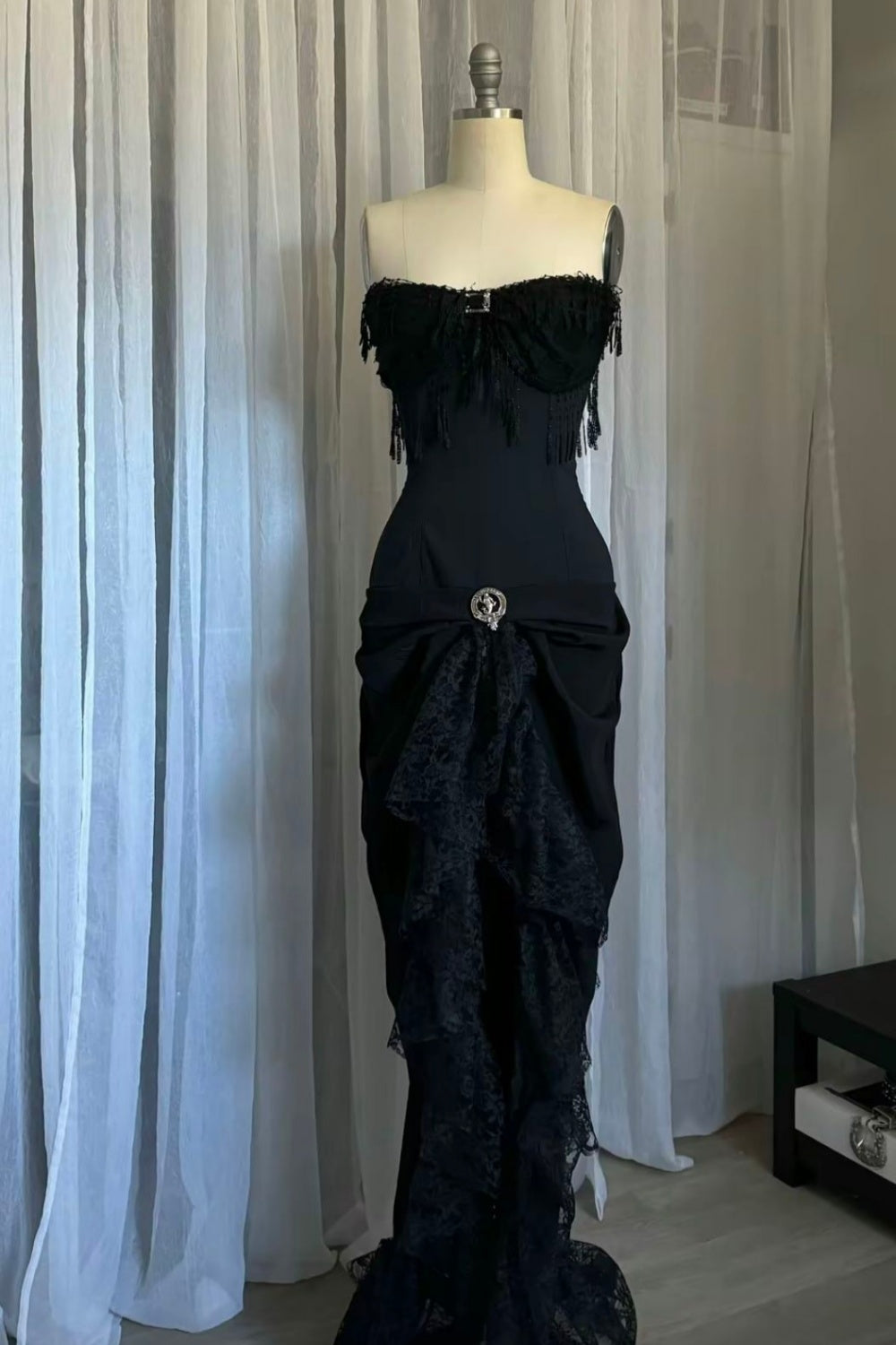 girlhomeshops-Black vintage elegant lace long prom dress gh5761