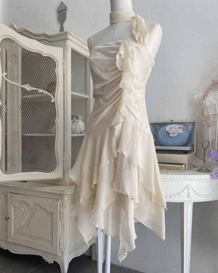 Beige ruffle short chiffon homecoming dress birthday party dress gh4586