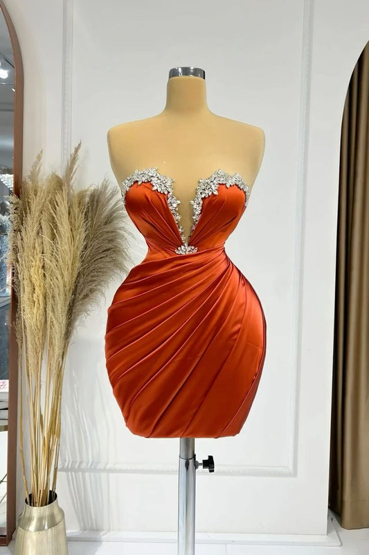 Robe de soirée courte en satin sexy et élégante à perles, tenue de soirée élégante et exquise, orange, gh3425