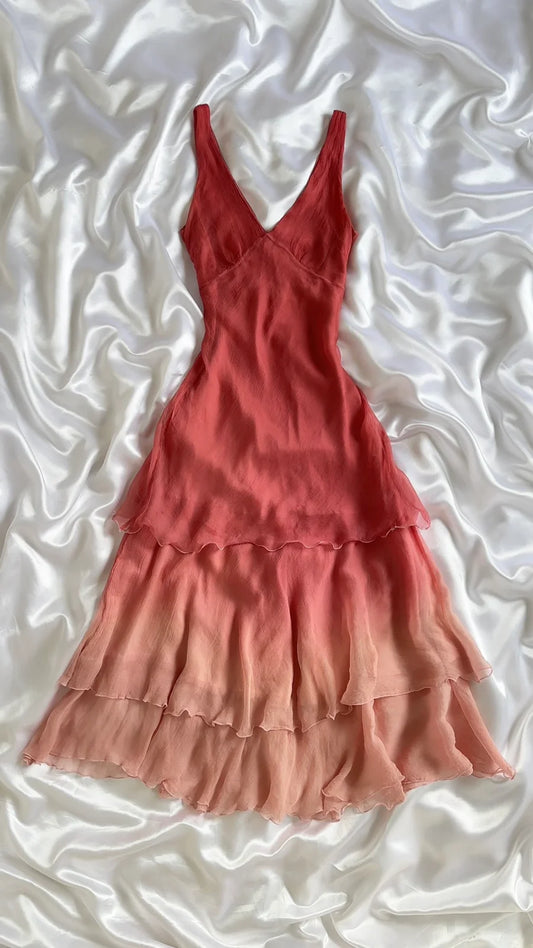 Peach Pink Homecoming Dress Ombre Midi/Short Ruffle Birthday Dress  gh4449
