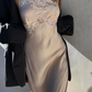 Girlhomeshops--Light pink sexy elegant lace long slit prom dress party dress gh5506