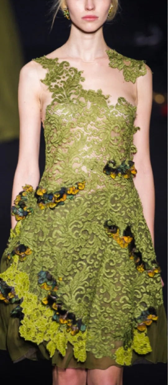 girlhomeshops-Olive Green Lace and Chiffon Paneled Sleeveless Midi Dress gh6311