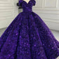 Shiny Purple Off Shoulder Sequined Long Prom Dress Evening Dress Sweet 16 Years Old Dress Graduation Dress Adult Ceremony Dress gh3124