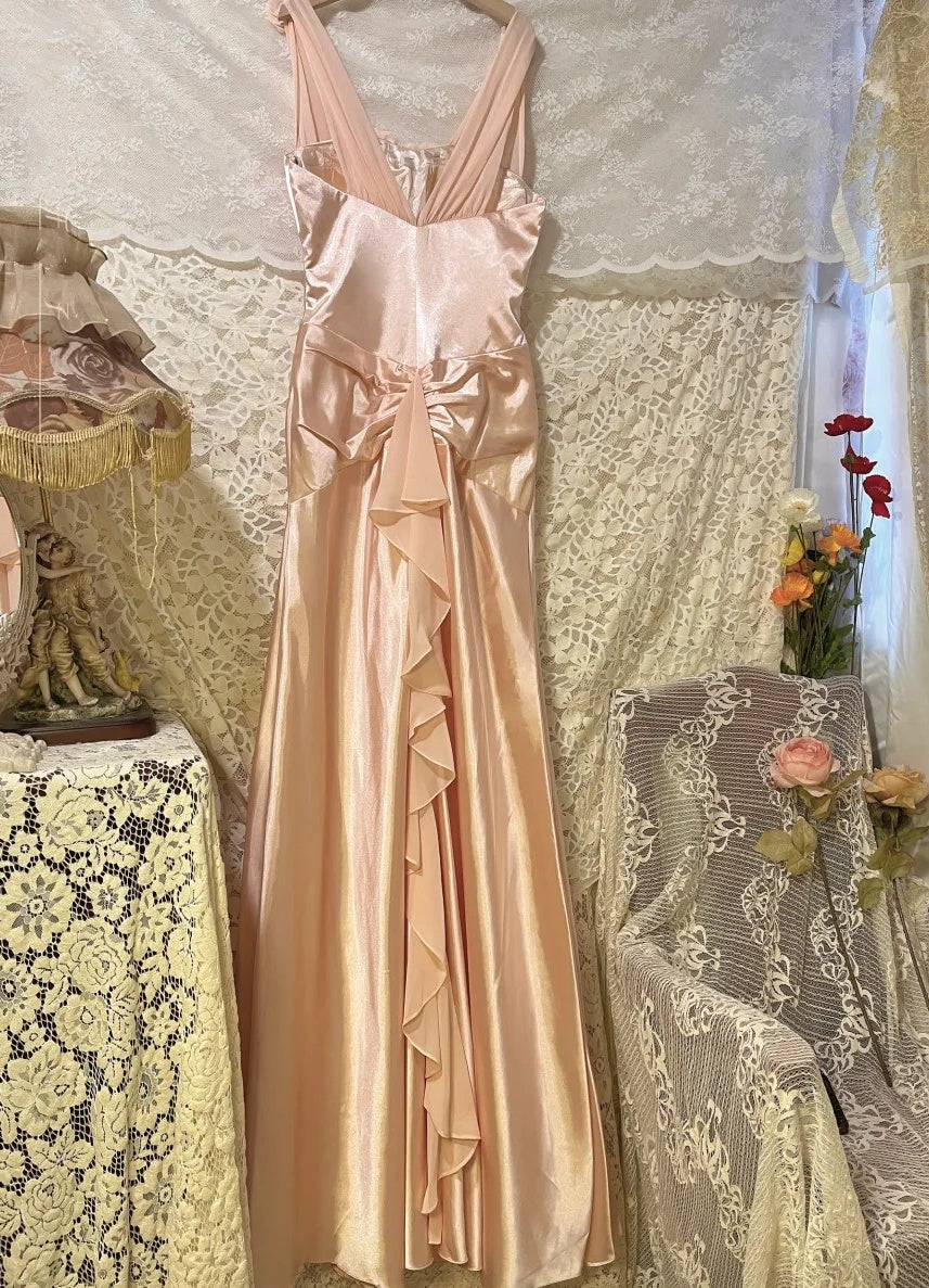Robe de soirée longue en satin rose clair à fleurs Morandi gh4489