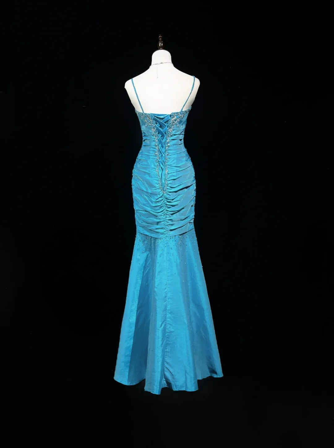 Blue Elegant Gorgeous Vintage Exquisite Beaded Long Mermaid Slim Satin Ball Gown Evening Dress Party Dress Prom Dress gh3871