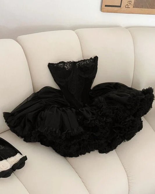 Girlhomeshops--Black exquisite lace short homecoming dress birthday party dress gh5457