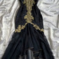 girlhomeshops-- Black exquisite gold lace elegant long chiffon ball gown ruffled evening dress gh5723