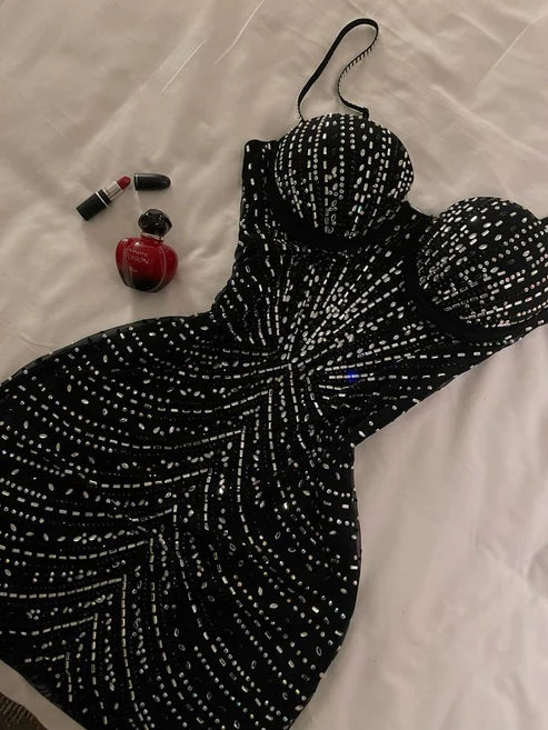 Girlhomeshops-Black Gorgeous Beaded Sparkling Short Cocktail/Birthday Party Dress gh5013