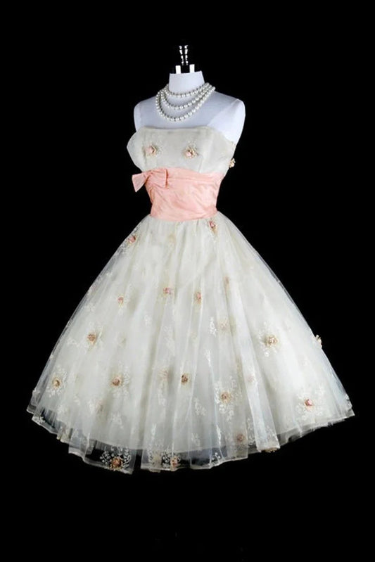 girlhomeshops--Pink Floral Tulle Sweet Off-the-Shoulder Short Homecoming Dress Hoco Dress gh5615