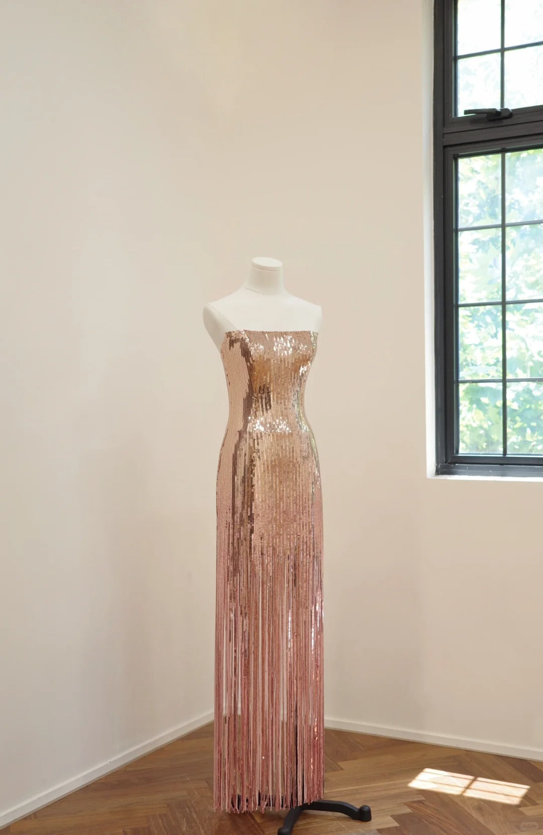 Girlhomeshops-Pink Gold Shiny Fashion Long Sequined Prom Dress Evening Dress Party Dress gh5060