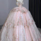 Robe de soirée longue en tulle rose ornée de perles gh4830