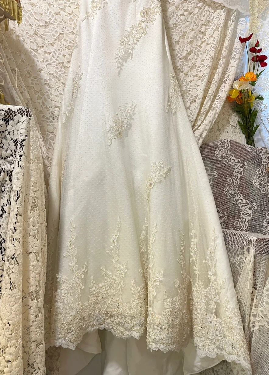 Robe de soirée longue en tulle et dentelle jaune clair, motif floral et perles, gh4488