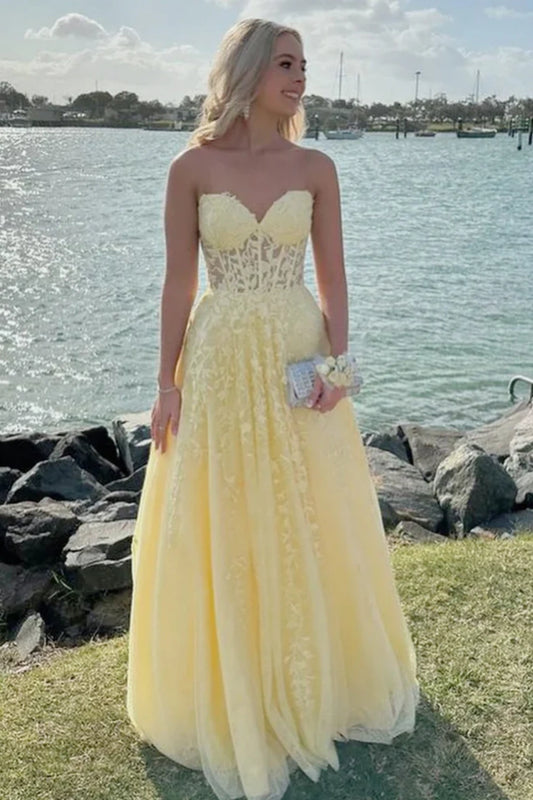 Yellow Tulle Long Dress Formal Dress gh6541